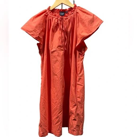 GAP Tie Front Flutter Sleeve Mini Dress Orange Cotton M - Picture 3 of 7